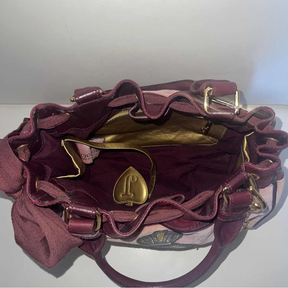 Vintage Pink JUICY couture bag purse Y2K preloved velour tote RARE hearts - Picture 7 of 15